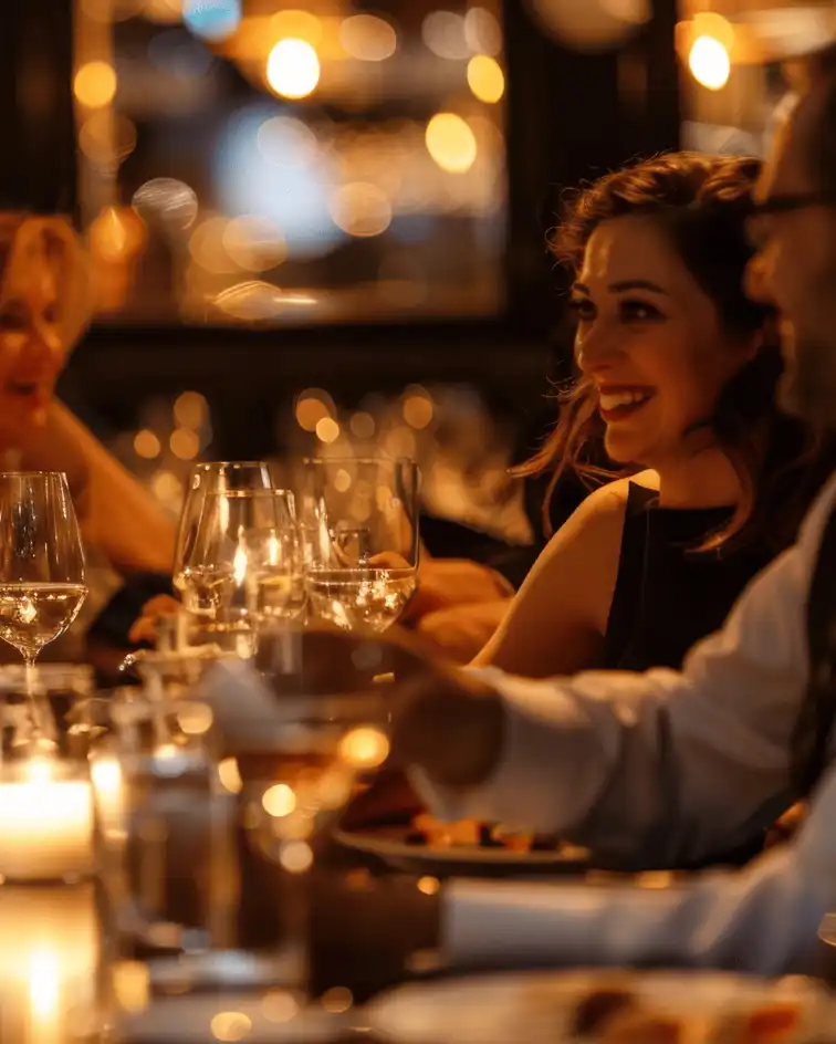 persone che brindano ad un tavolo e che sorridono